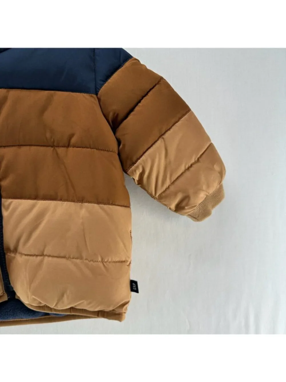 BabyGap ColdControl Colorblock Puffer Jacket Boys 12-18M Hood Fleece Brown Navy